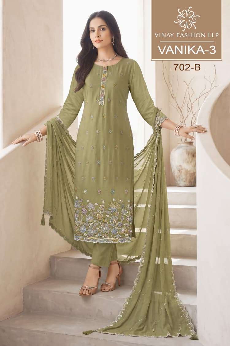 Vinay Fashion Vamika Vol 3 Premium Mul Chanderi Designer Dress Material - Amrah Wholesale