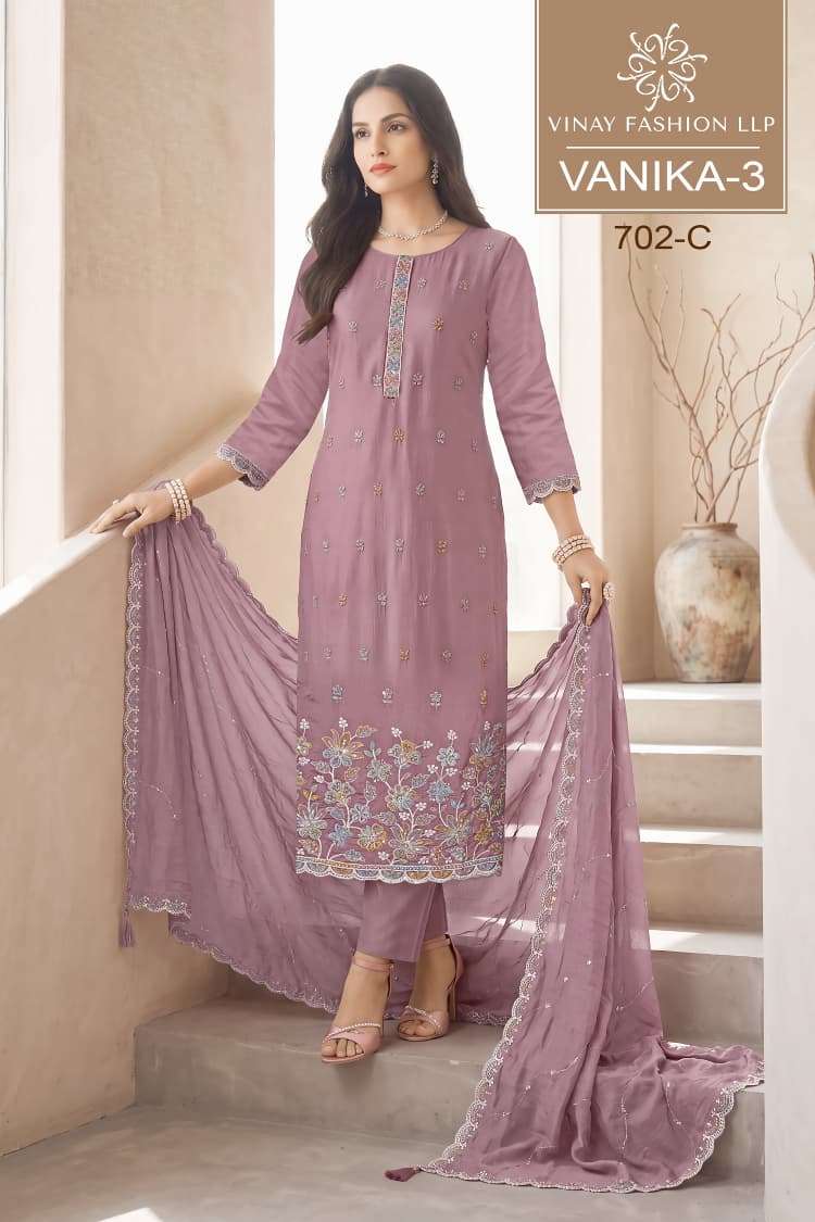 Vinay Fashion Vamika Vol 3 Premium Mul Chanderi Designer Dress Material - Amrah Wholesale