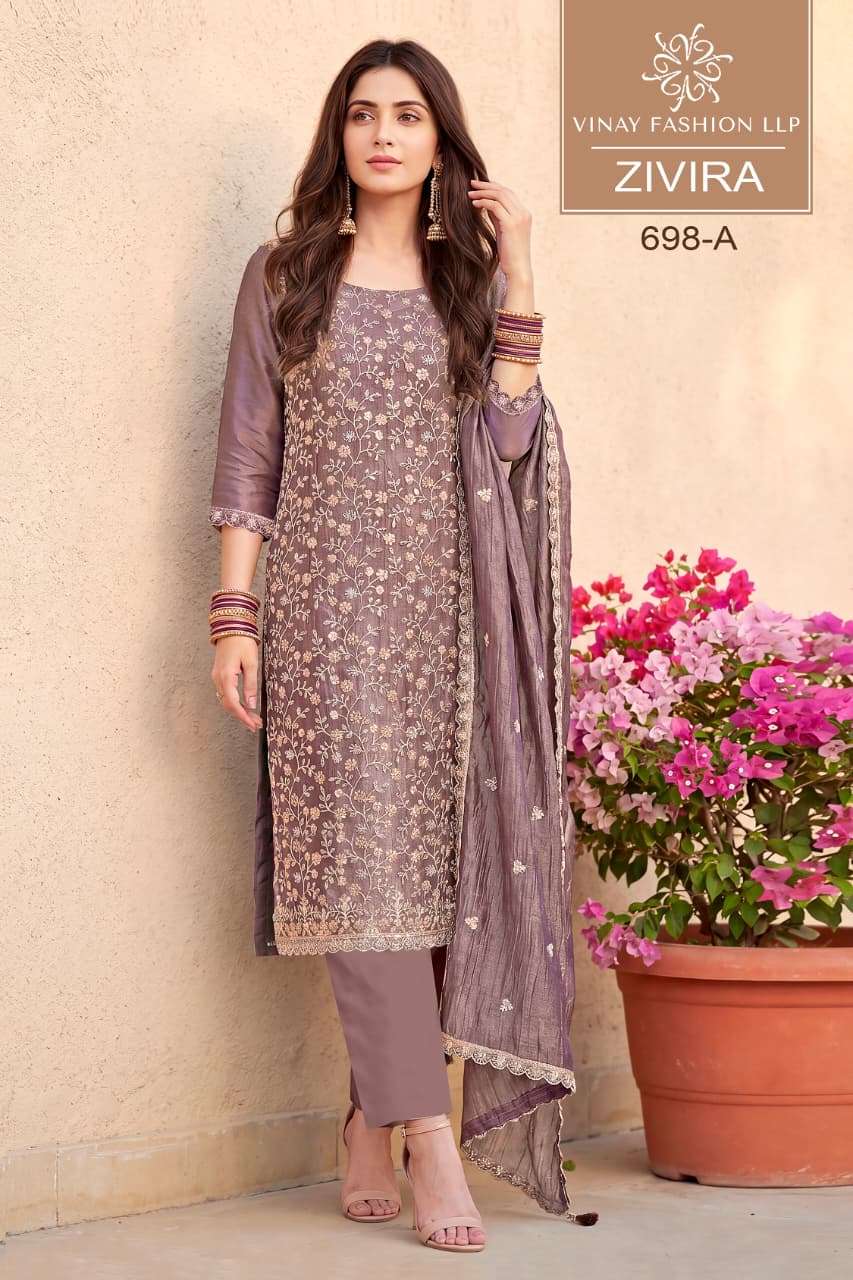 Vinay Fashion Zivira Soft Gold Silk Dress Material - Amrah Wholesale