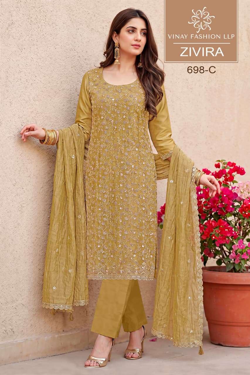 Vinay Fashion Zivira Soft Gold Silk Dress Material - Amrah Wholesale