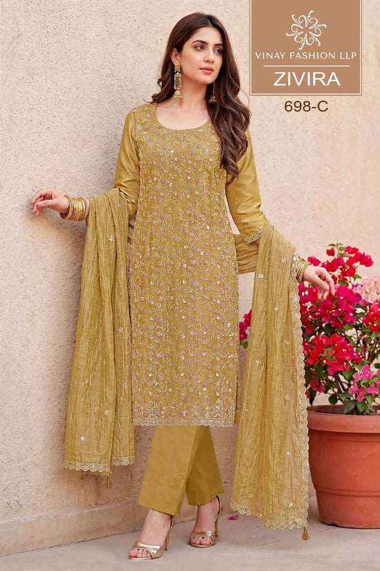 Vinay Fashion Zivira Soft Gold Silk Dress Material - Amrah Wholesale