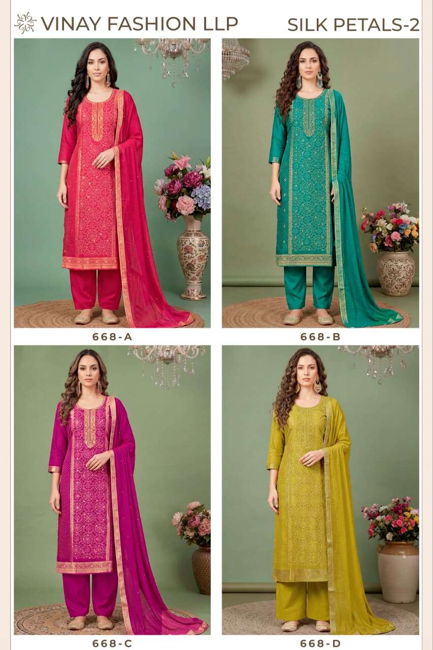 Vinay Fashion Silk Petals Vol 2 Russian Silk Dress Material - Amrah Wholesale