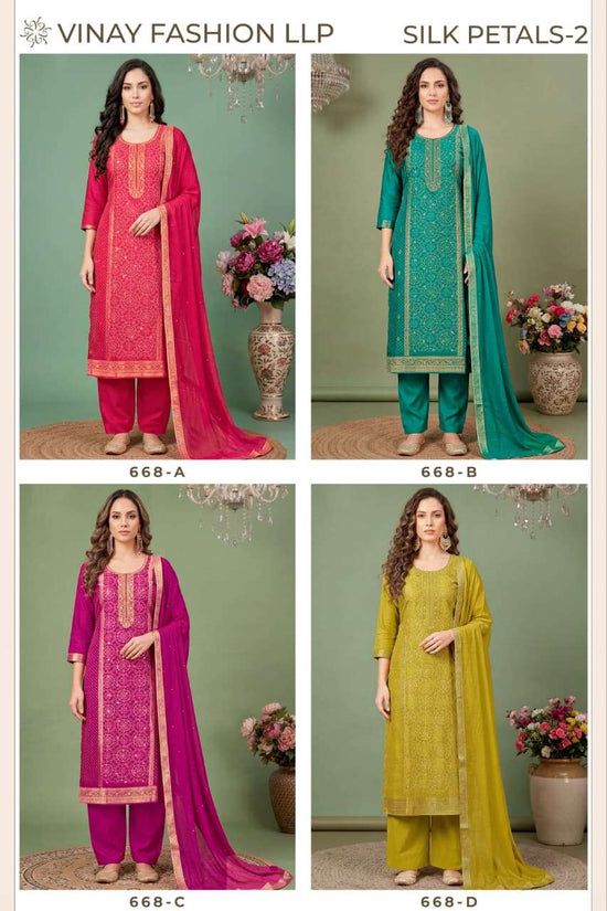 Vinay Fashion Silk Petals Vol 2 Russian Silk Dress Material - Amrah Wholesale