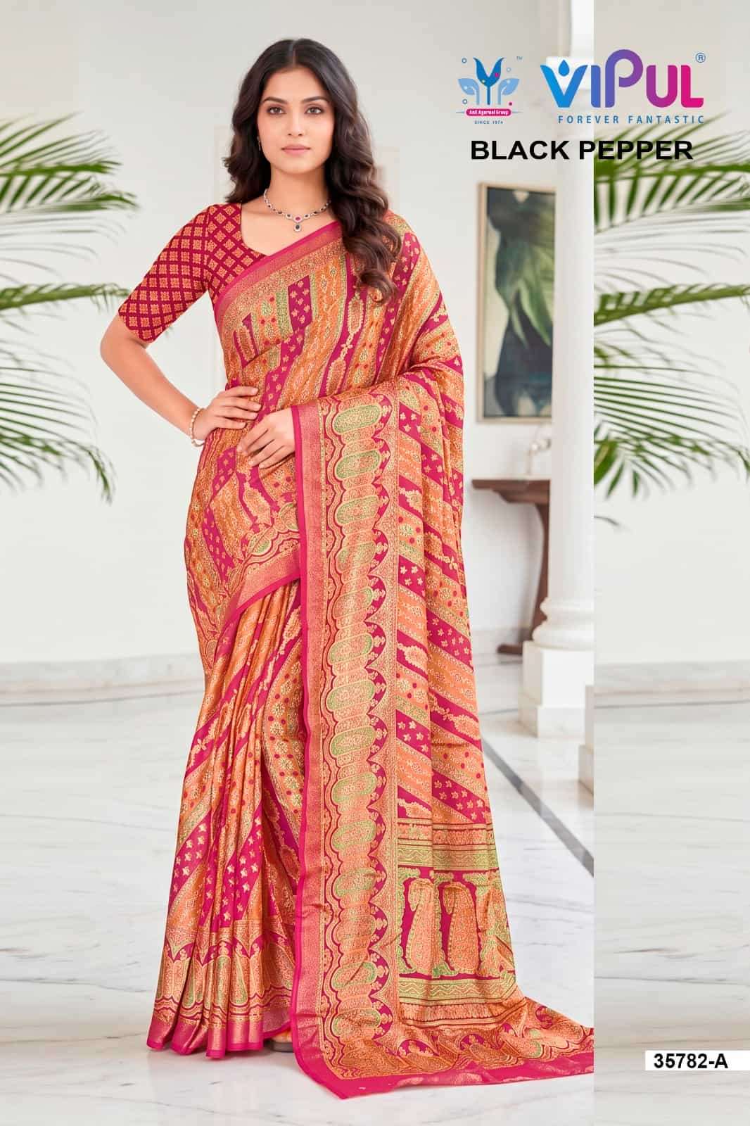 Vipul Fashion Black Pepper 35782 Colors Brasso Saree Collection