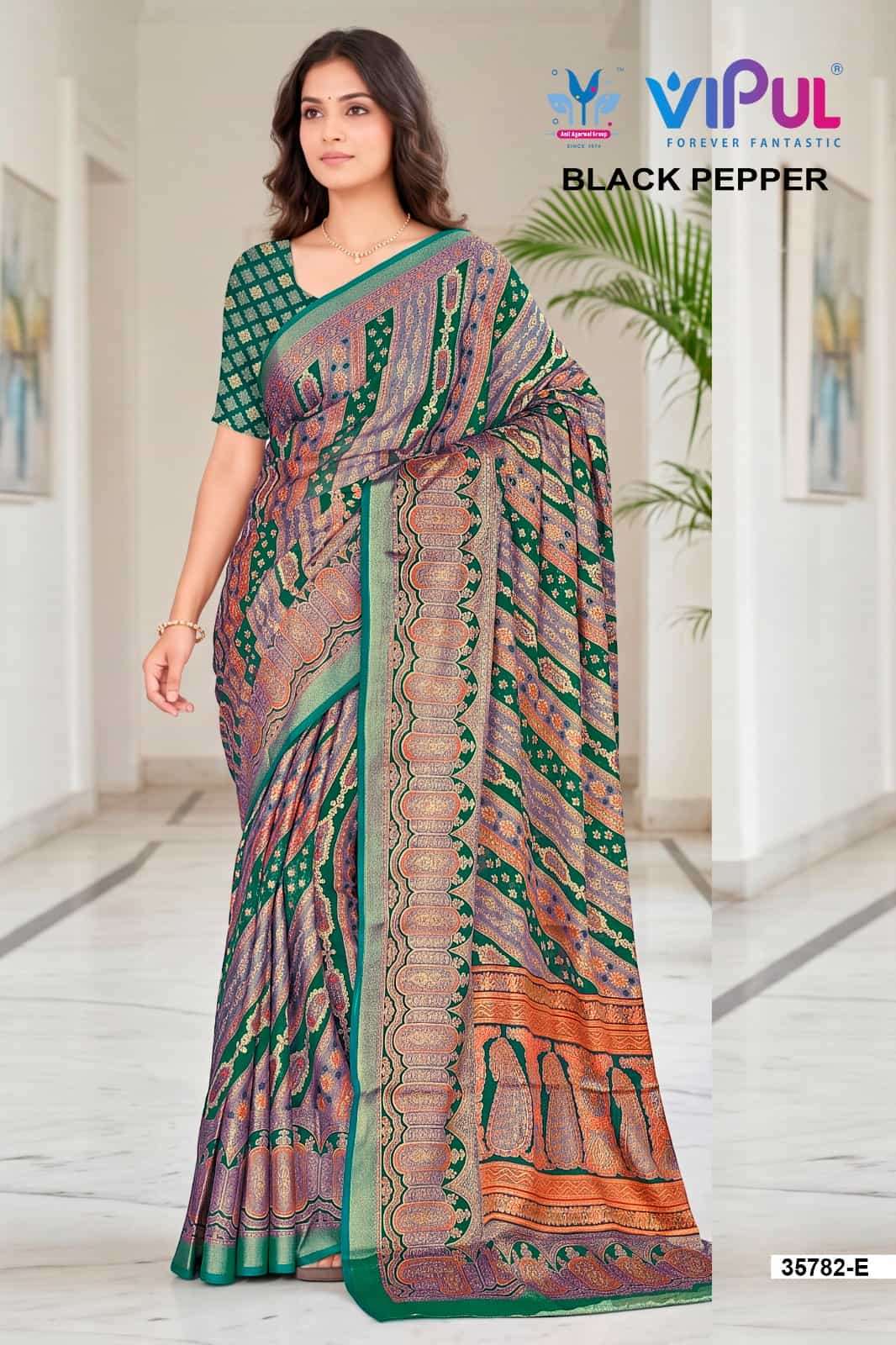 Vipul Fashion Black Pepper 35782 Colors Brasso Saree Collection