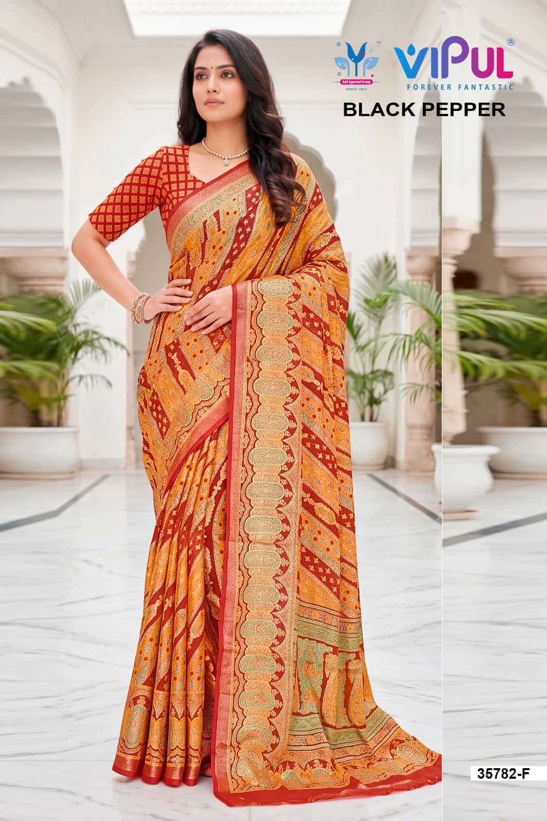 Vipul Fashion Black Pepper 35782 Colors Brasso Saree Collection