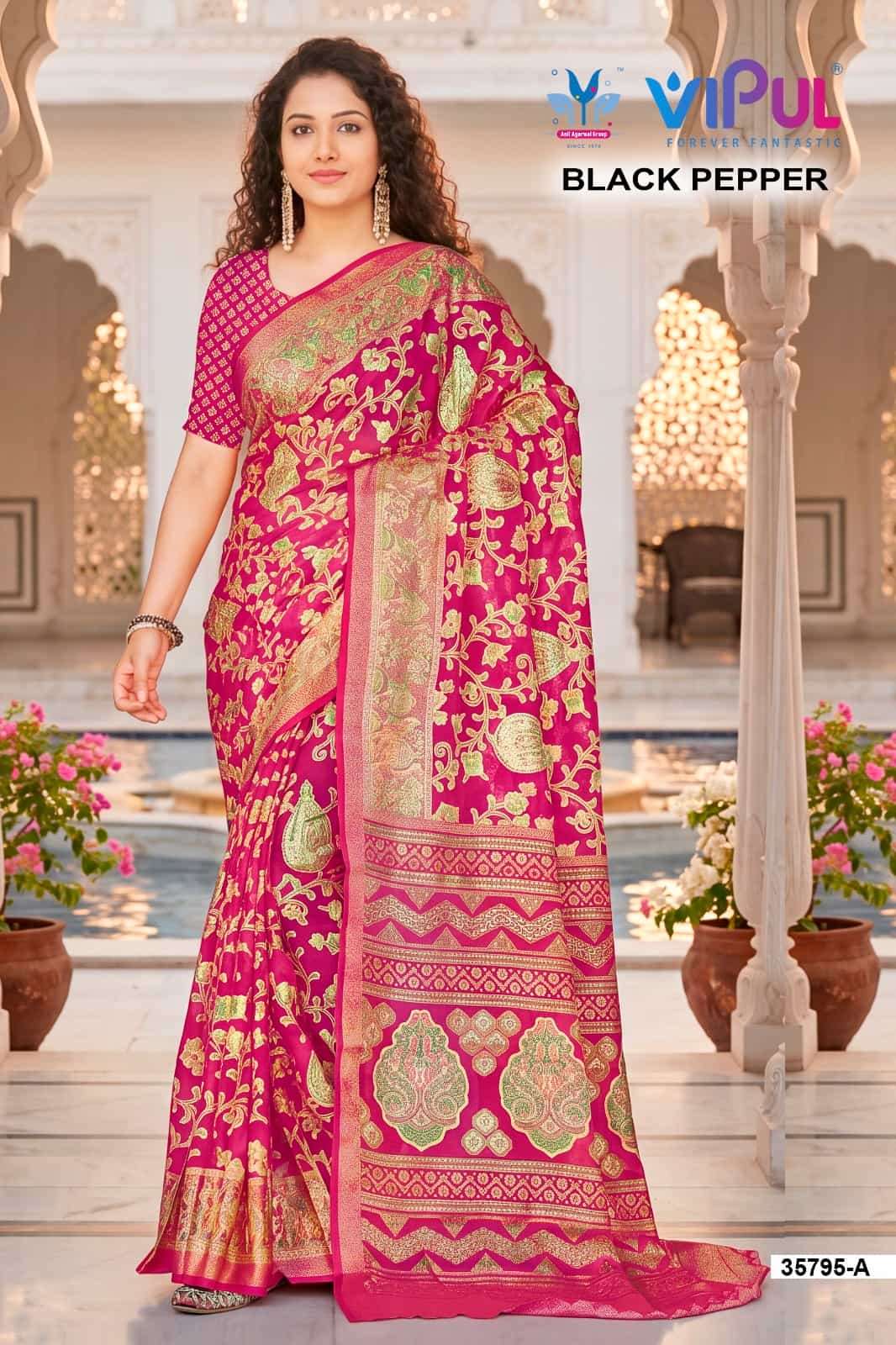 Vipul Fashion Black Pepper 35795 Colors Brasso Saree Collection