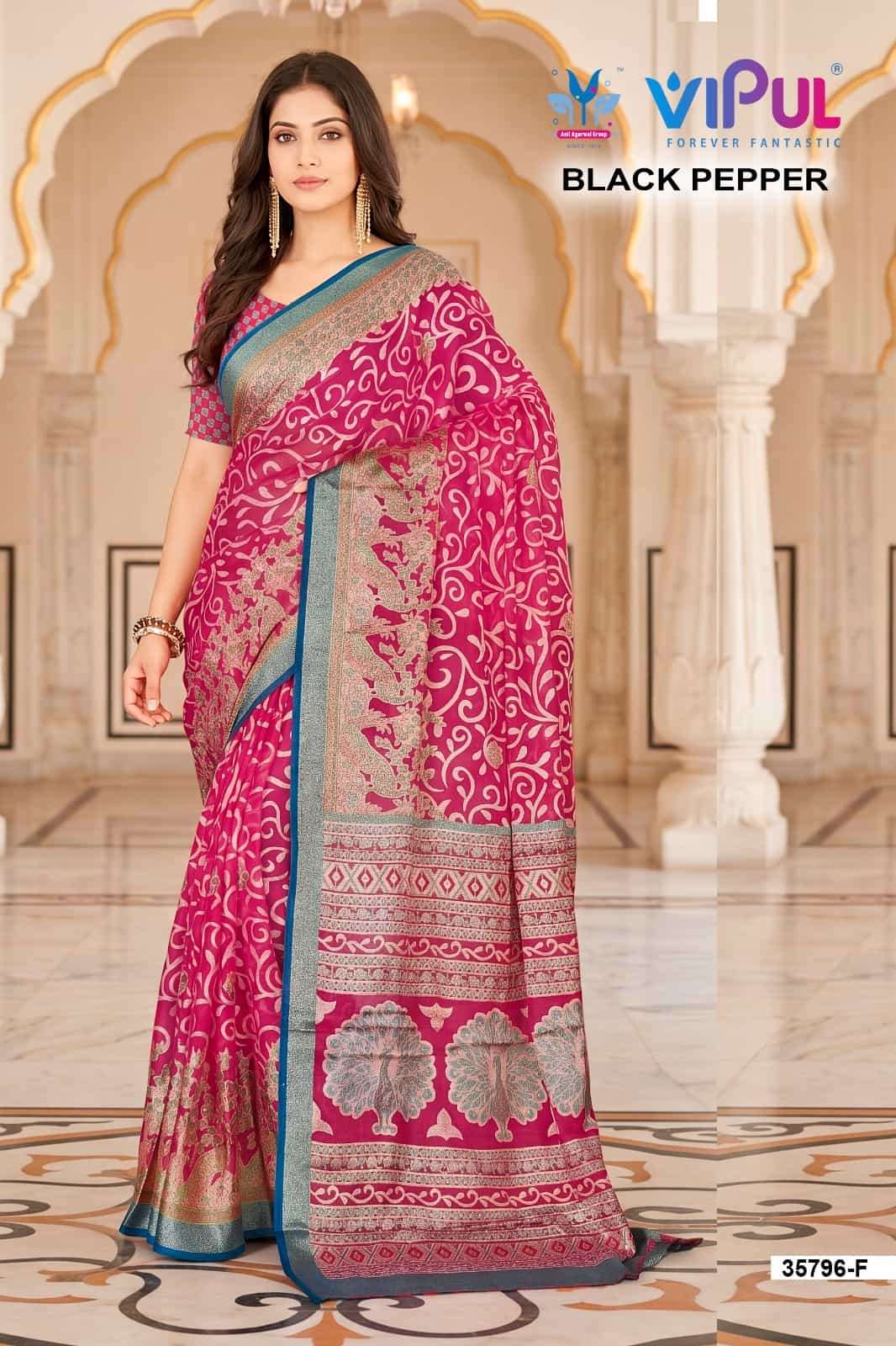 Vipul Fashion Black Pepper 35796 Colors Brasso Saree Collection