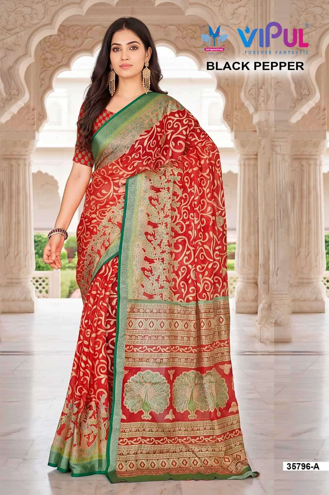 Vipul Fashion Black Pepper 35796 Colors Brasso Saree Collection