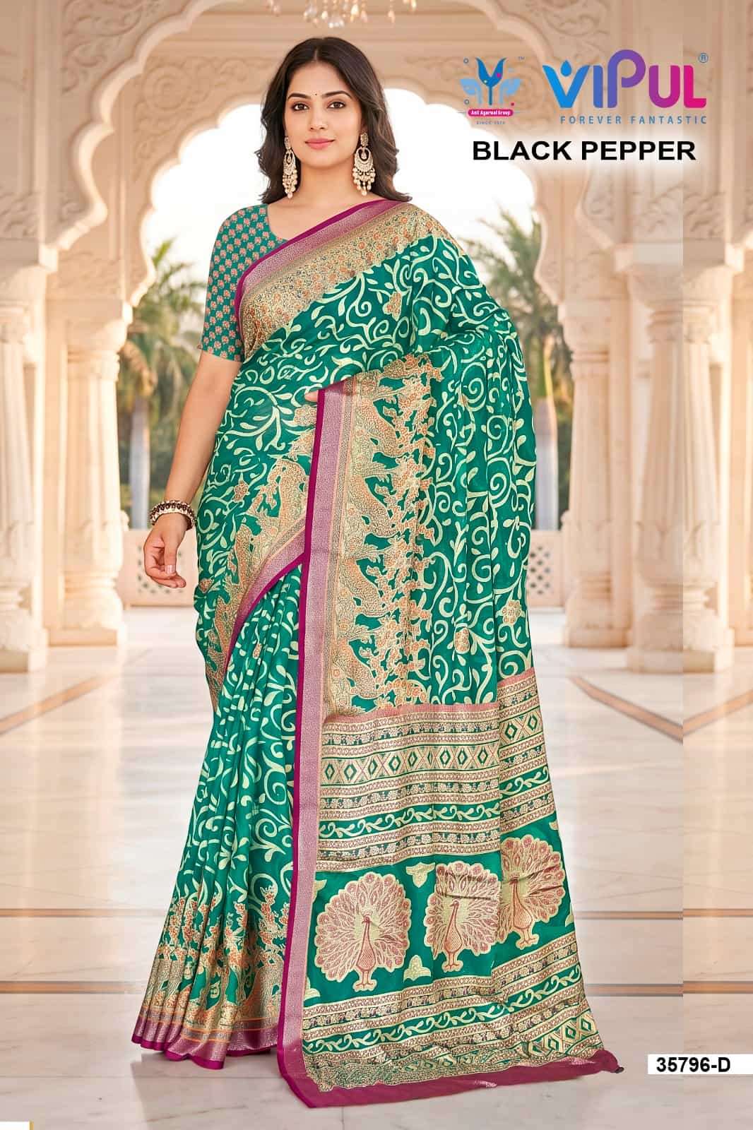 Vipul Fashion Black Pepper 35796 Colors Brasso Saree Collection
