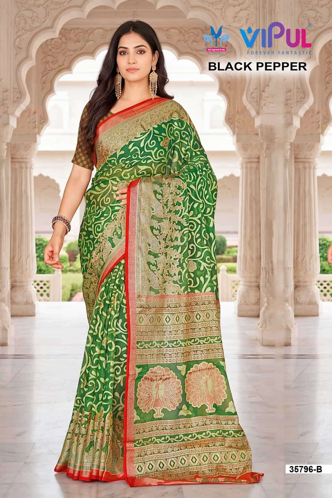 Vipul Fashion Black Pepper 35796 Colors Brasso Saree Collection
