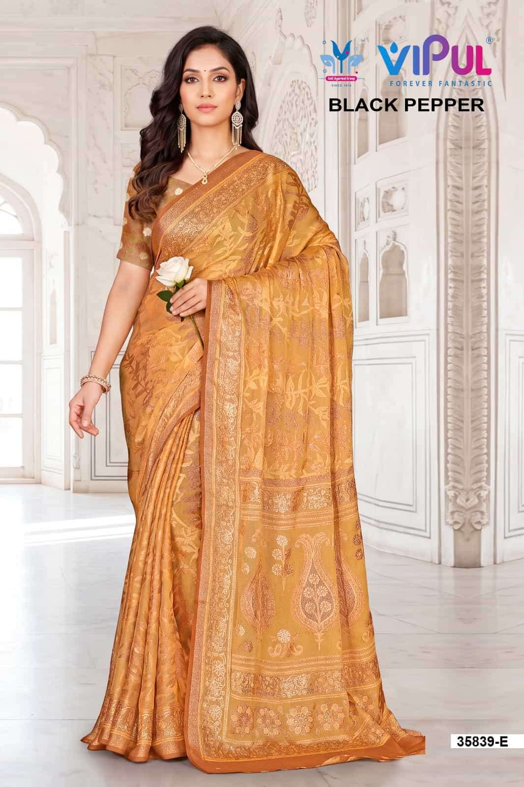 Vipul Fashion Black Pepper 35839 Colors Brasso Saree Collection