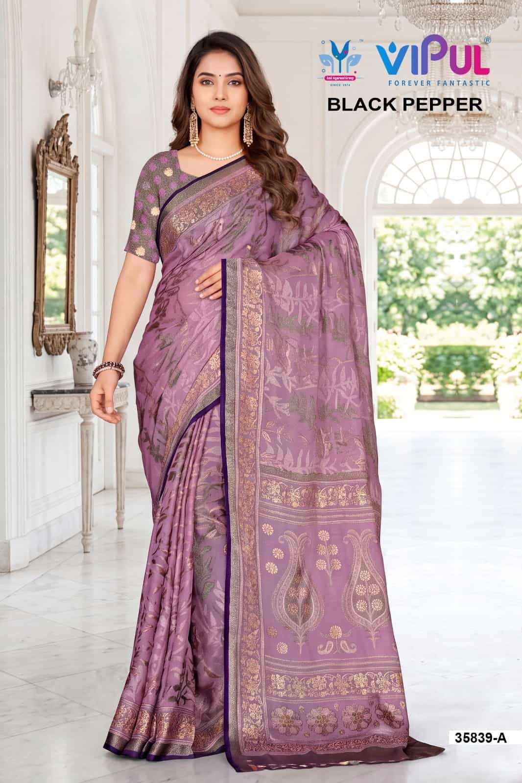 Vipul Fashion Black Pepper 35839 Colors Brasso Saree Collection