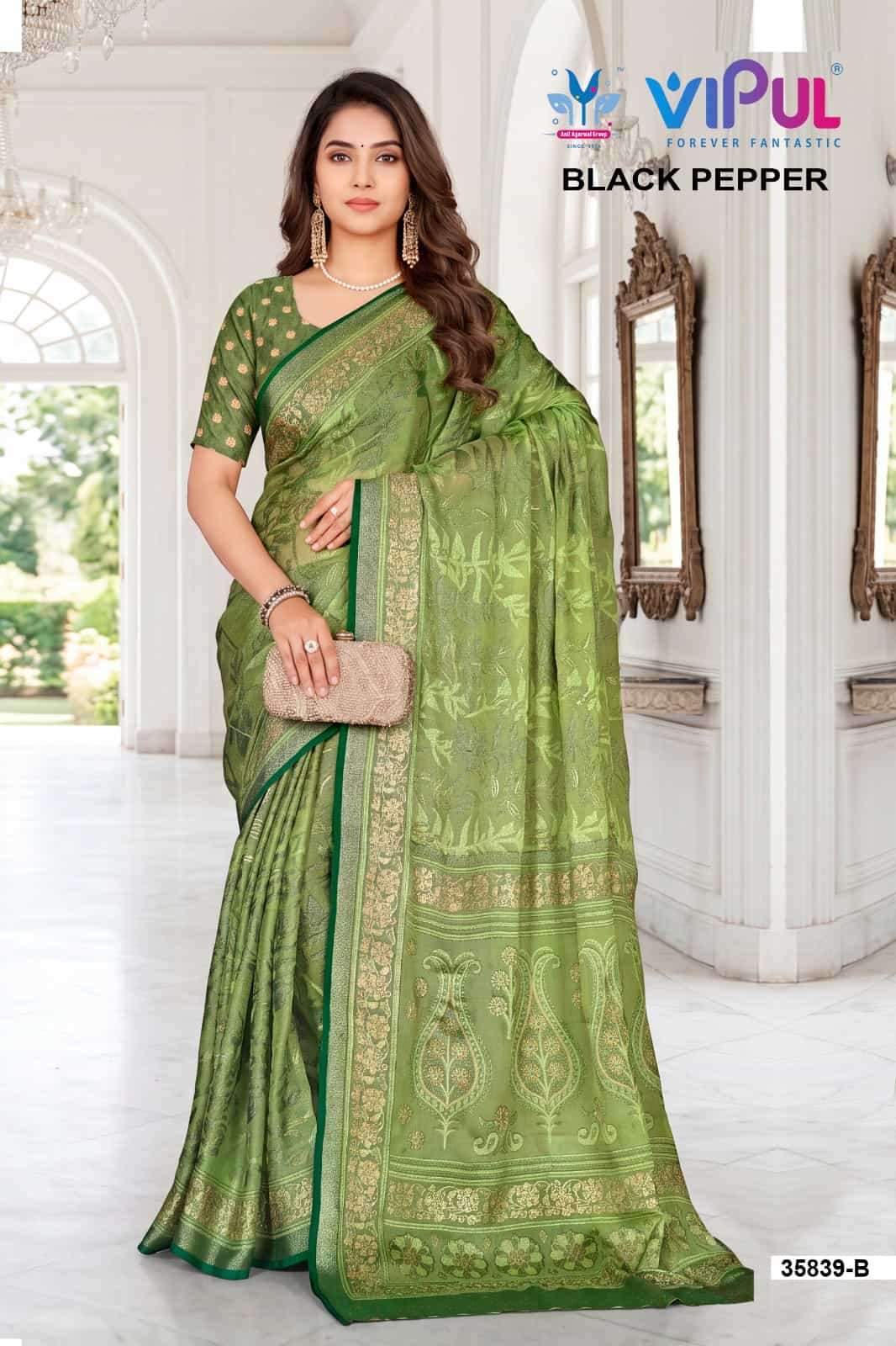 Vipul Fashion Black Pepper 35839 Colors Brasso Saree Collection