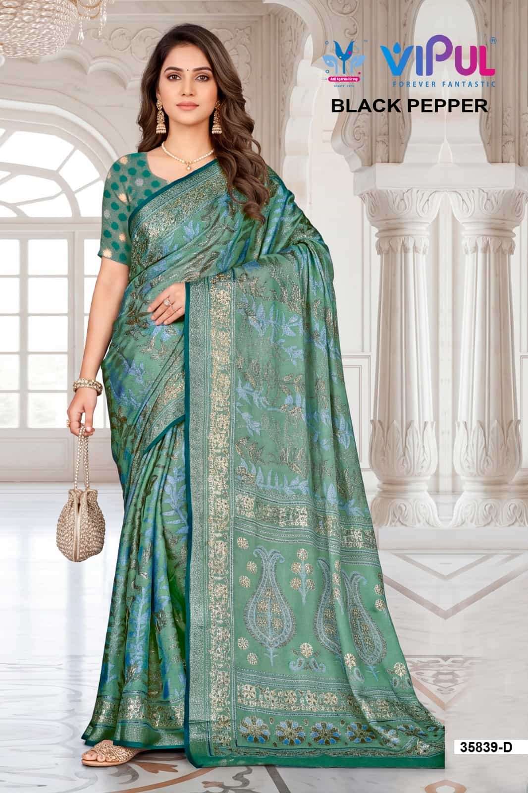 Vipul Fashion Black Pepper 35839 Colors Brasso Saree Collection