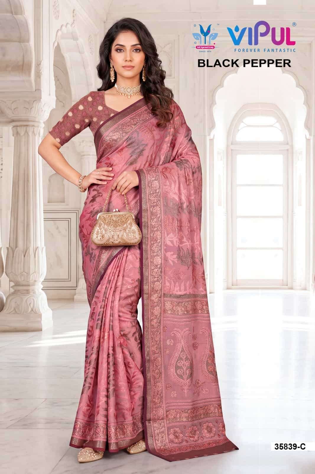 Vipul Fashion Black Pepper 35839 Colors Brasso Saree Collection