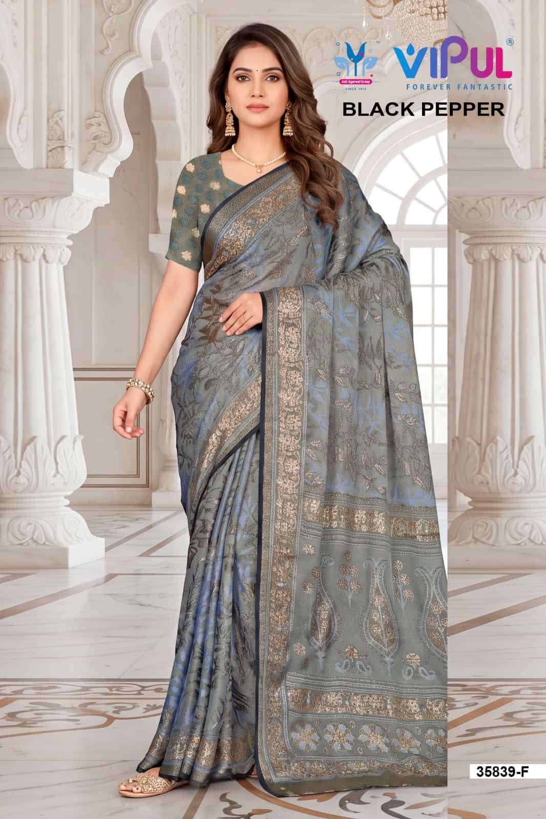 Vipul Fashion Black Pepper 35839 Colors Brasso Saree Collection