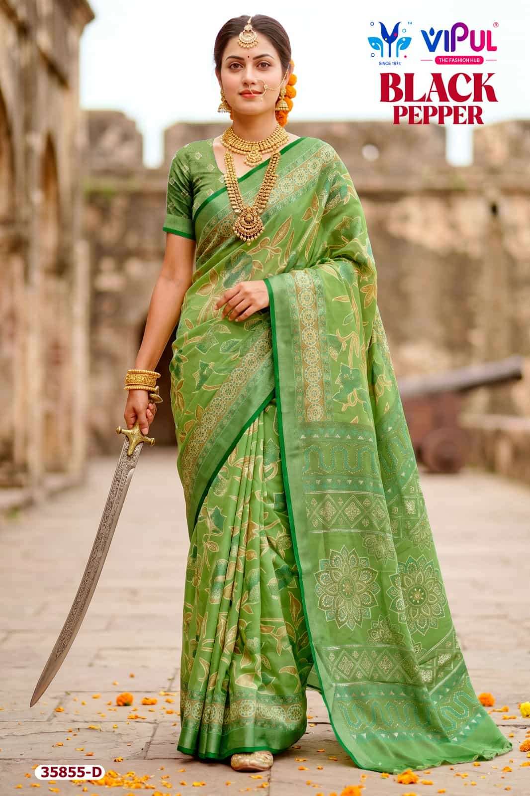 Vipul Fashion Black Pepper 35855 Colors Brasso Saree Collection