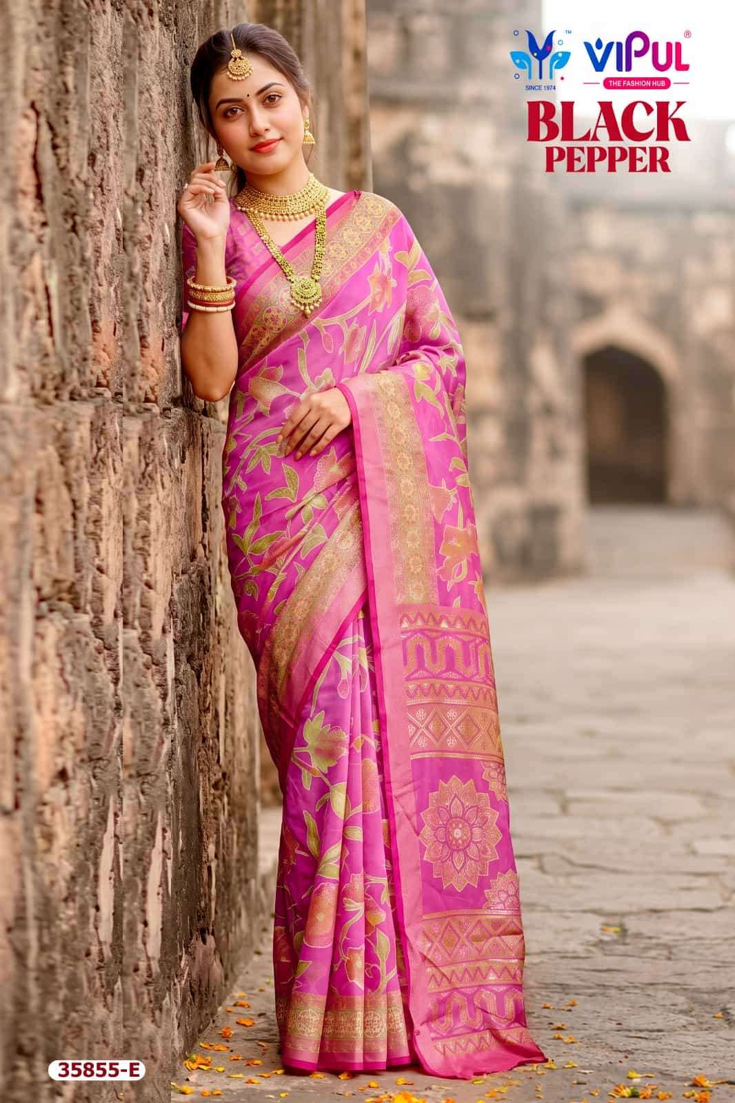 Vipul Fashion Black Pepper 35855 Colors Brasso Saree Collection