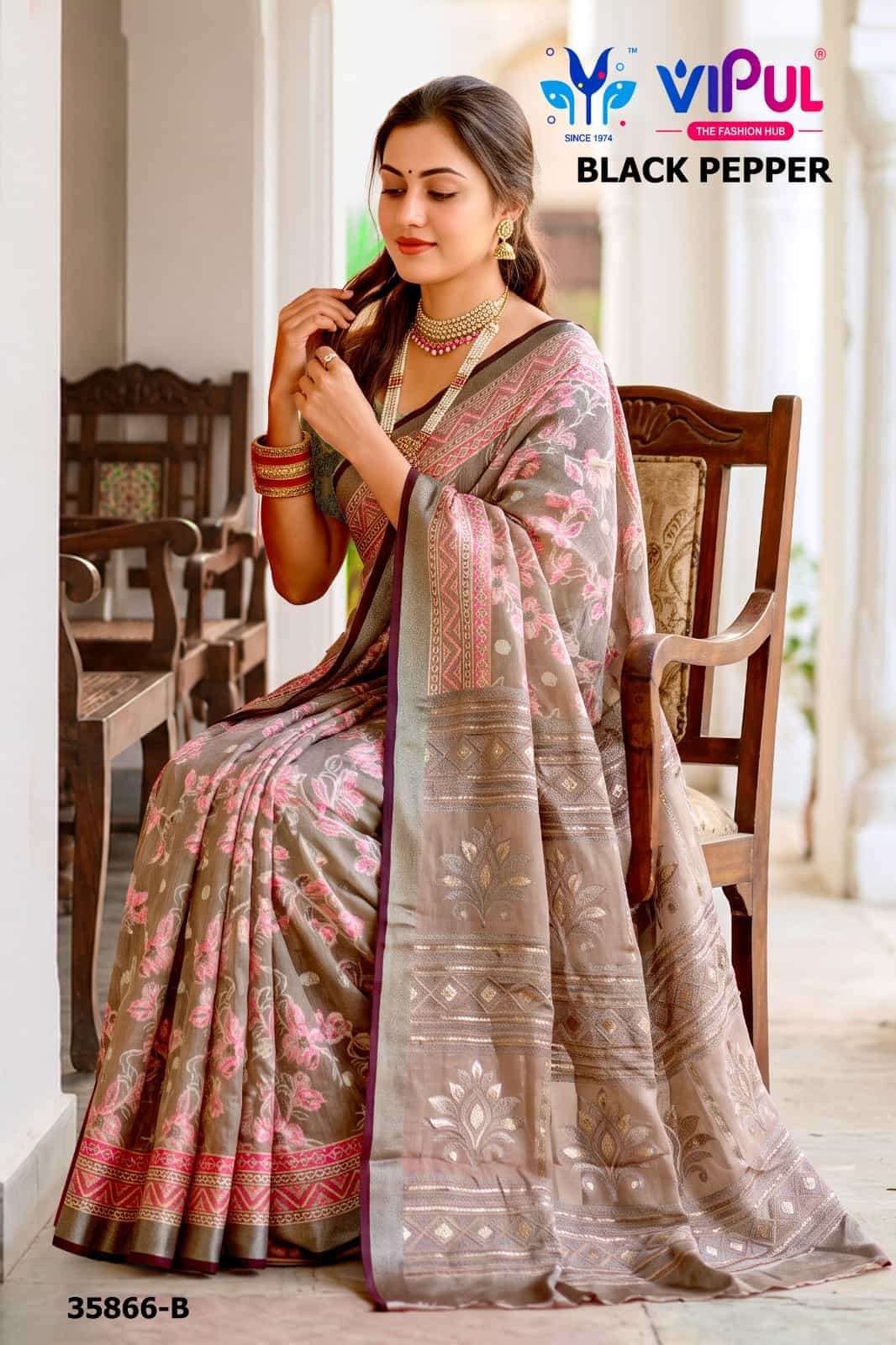 Vipul Fashion Black Pepper 35866 Colors Brasso Saree Collection