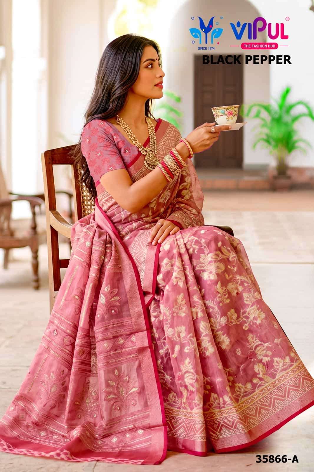 Vipul Fashion Black Pepper 35866 Colors Brasso Saree Collection