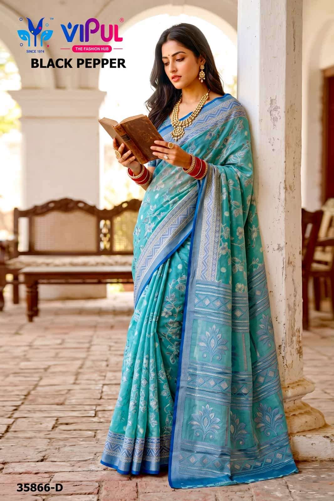 Vipul Fashion Black Pepper 35866 Colors Brasso Saree Collection