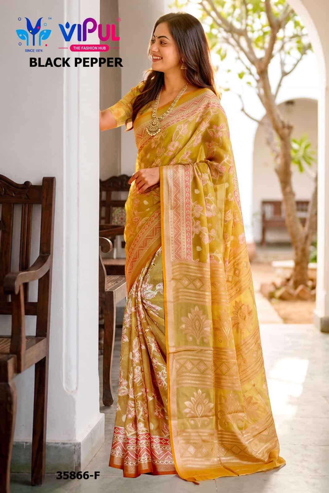 Vipul Fashion Black Pepper 35866 Colors Brasso Saree Collection