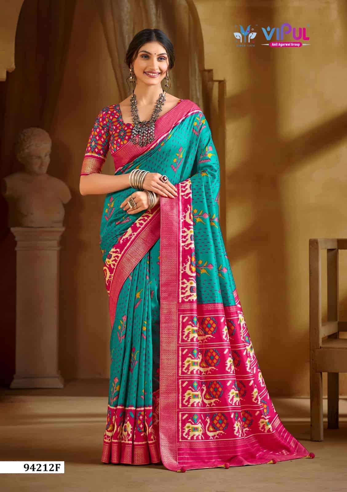 Vipul Fashion 94212 Colors Soft Silk Printed Patola Saree Wholesale Catalogue - Amrah Wholesale
