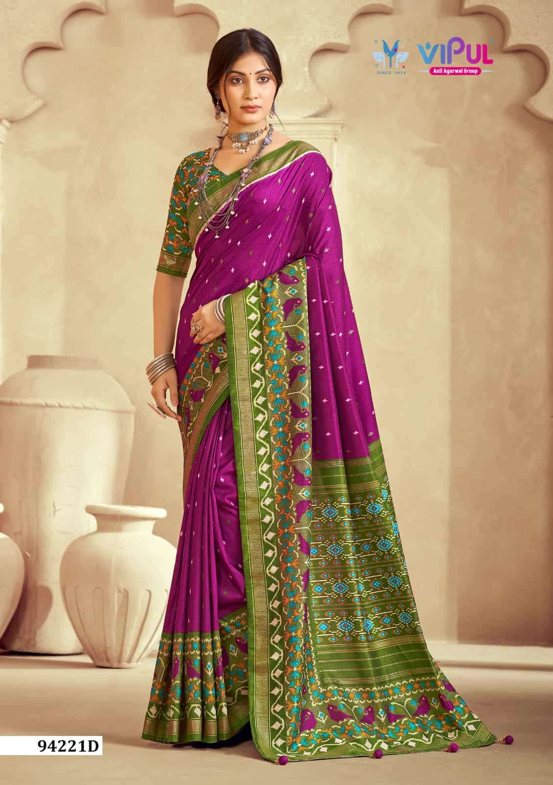 Vipul Fashion 94221 Colors Soft Silk Patola Saree Wholesale Catalogue