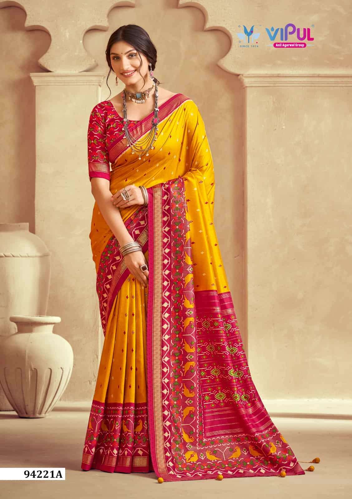 Vipul Fashion 94221 Colors Soft Silk Patola Saree Wholesale Catalogue
