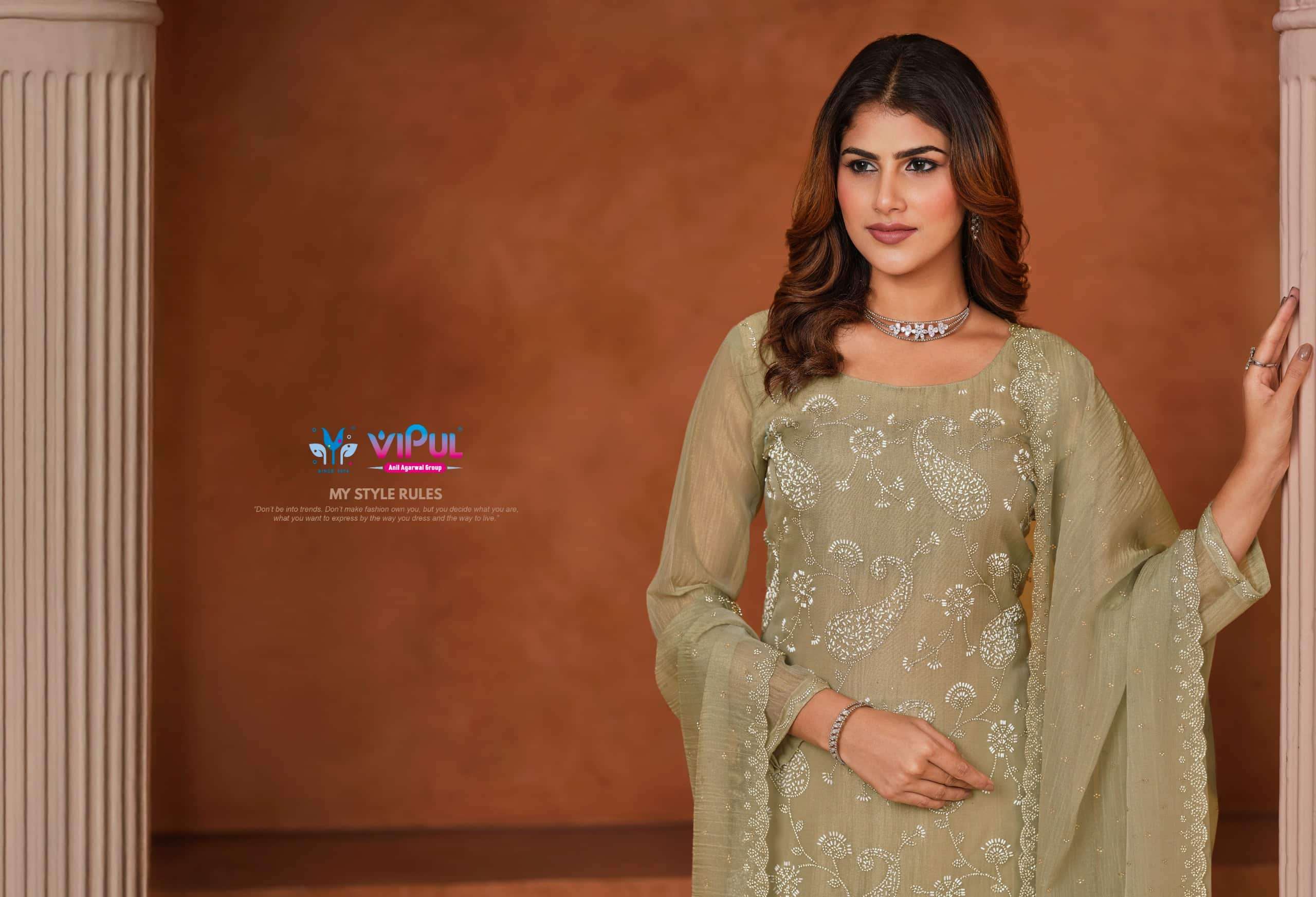 Vipul Fashion Admire Zarin Gold Tissue Designer Dress Material