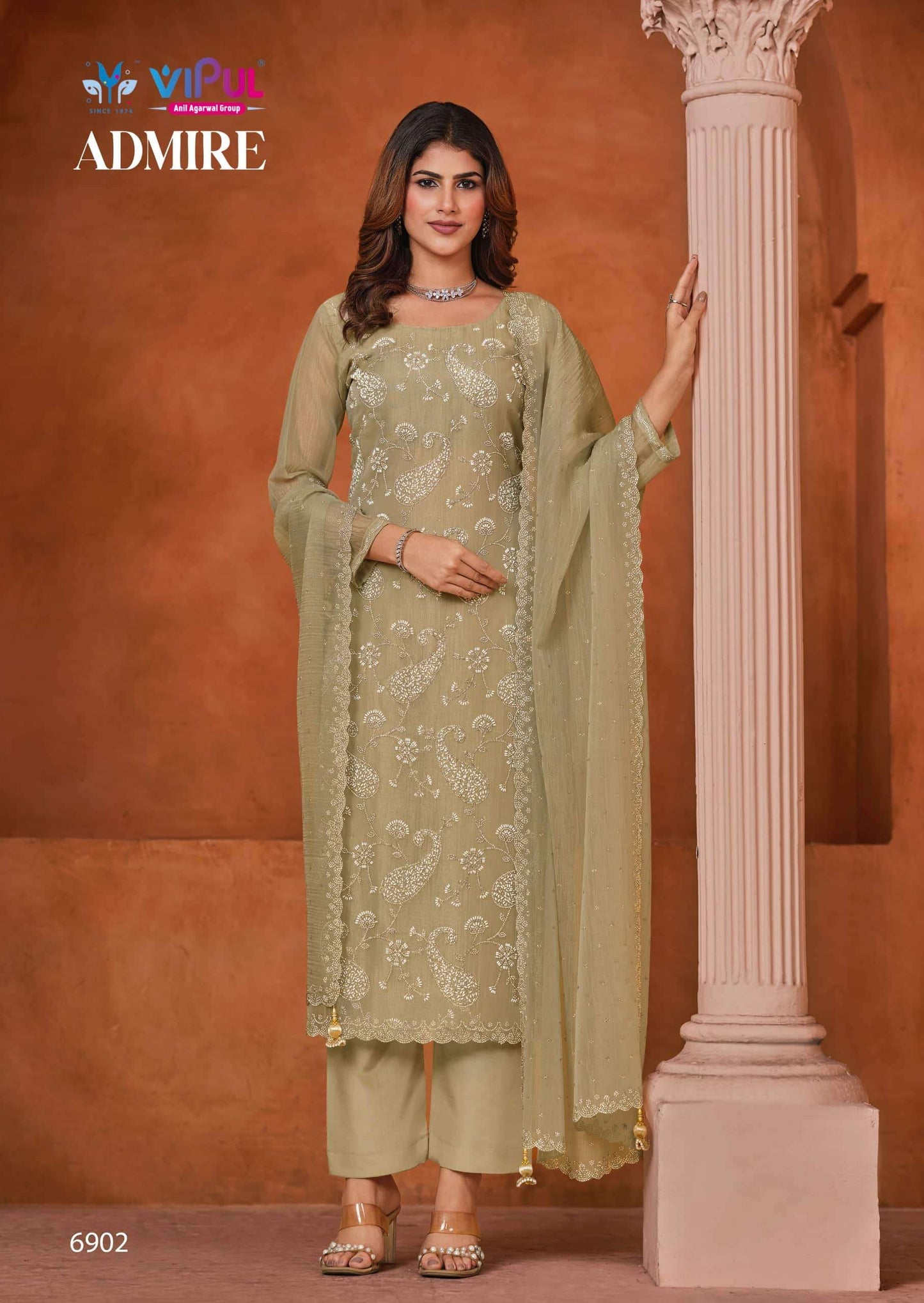 Vipul Fashion Admire Zarin Gold Tissue Designer Dress Material
