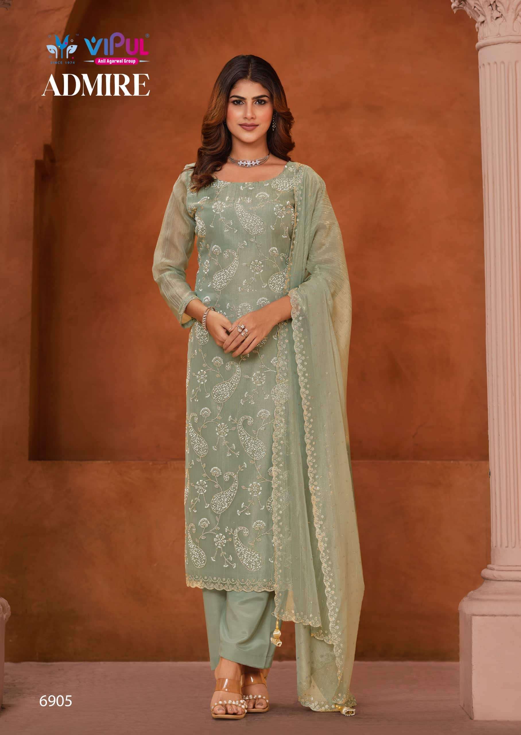 Vipul Fashion Admire Zarin Gold Tissue Designer Dress Material