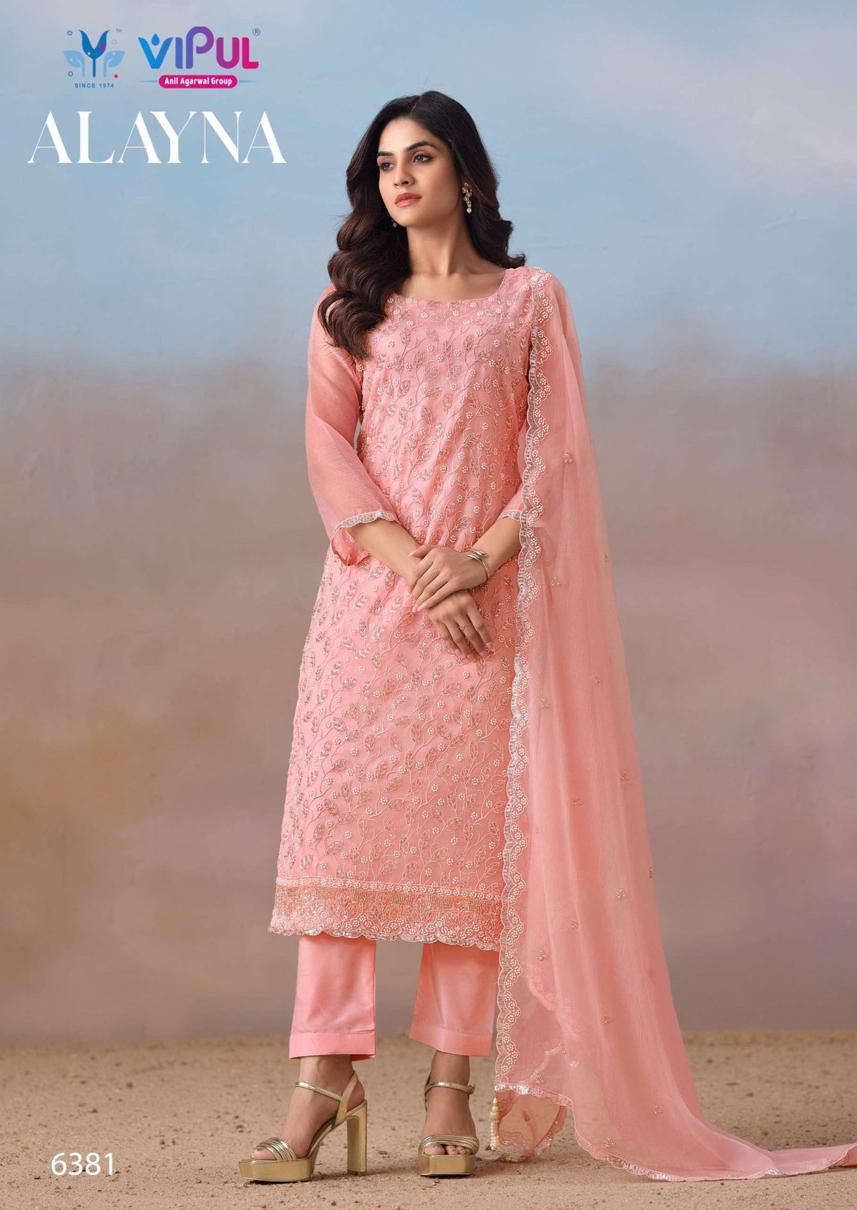 Vipul Fashion Alayna Crinkle Chiffon Designer Unstitched Dress Material - Amrah Wholesale