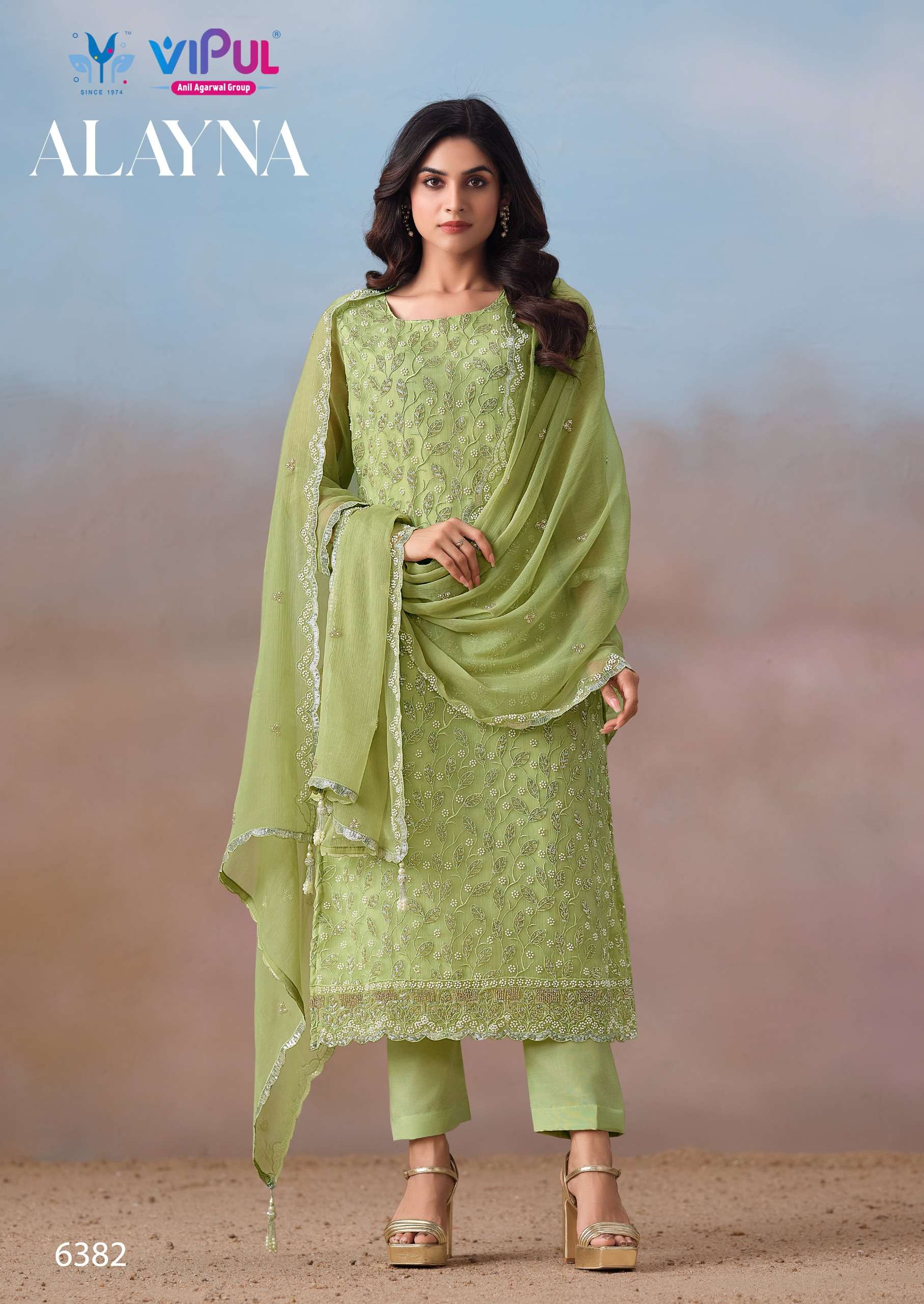 Vipul Fashion Alayna Crinkle Chiffon Designer Unstitched Dress Material