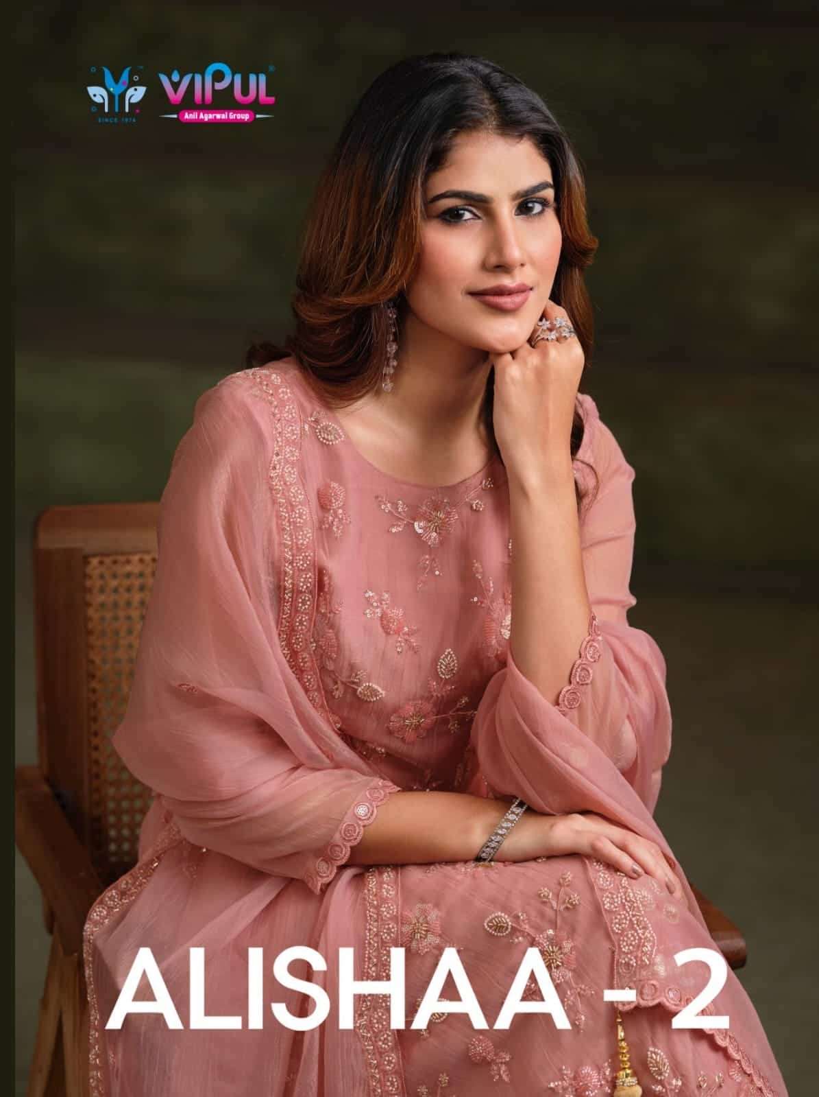 Vipul Fashion Alishaa Vol 2 Gold Crinkle Chiffon Pakistani Suit - Amrah Wholesale