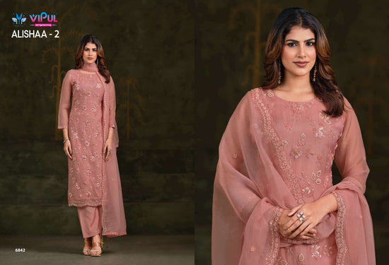 Vipul Fashion Alishaa Vol 2 Gold Crinkle Chiffon Pakistani Suit - Amrah Wholesale