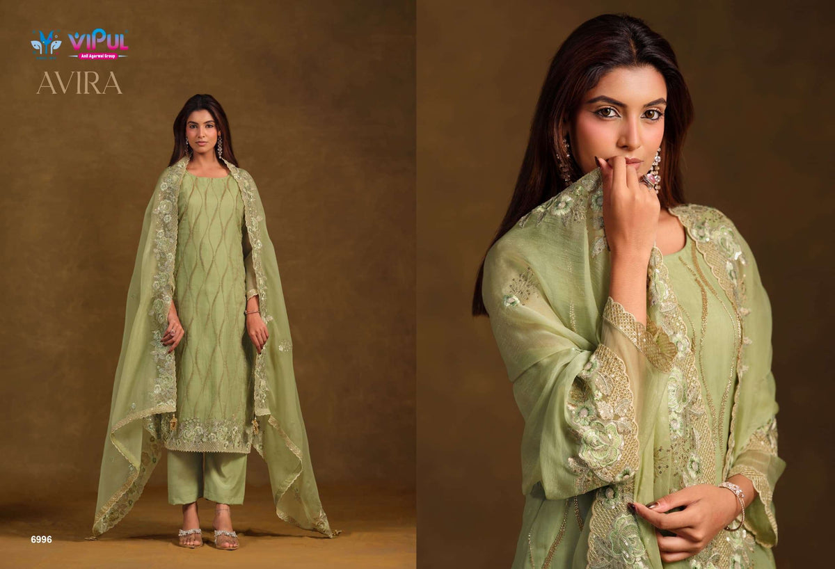 Vipul Fashion Avira Gold Crinkle Chiffon Dress Material