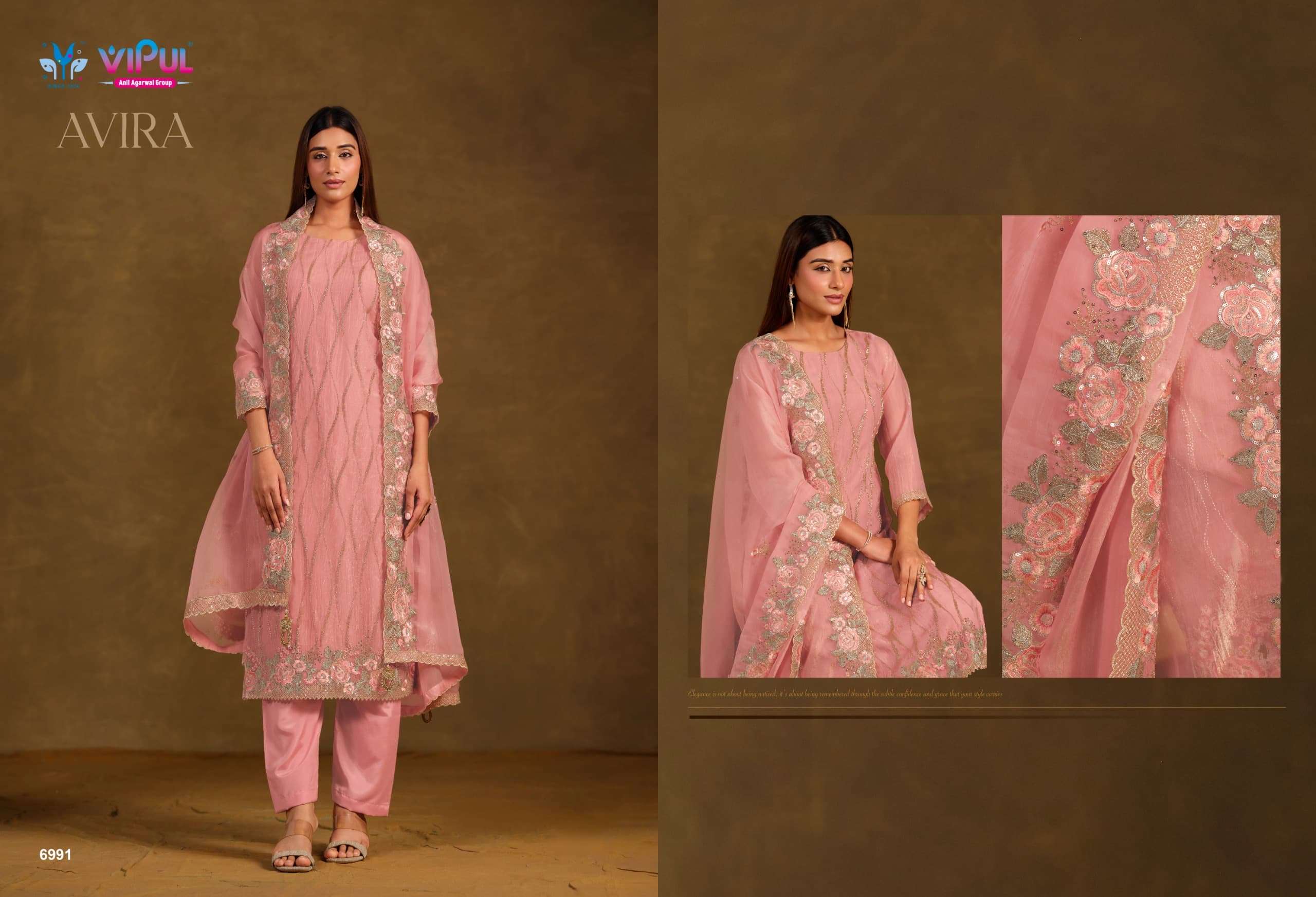 Vipul Fashion Avira Gold Crinkle Chiffon Dress Material