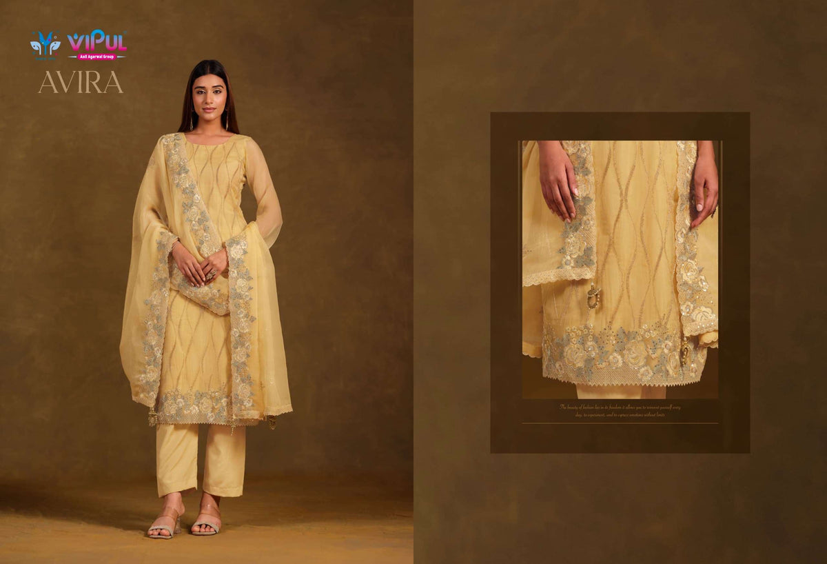 Vipul Fashion Avira Gold Crinkle Chiffon Dress Material