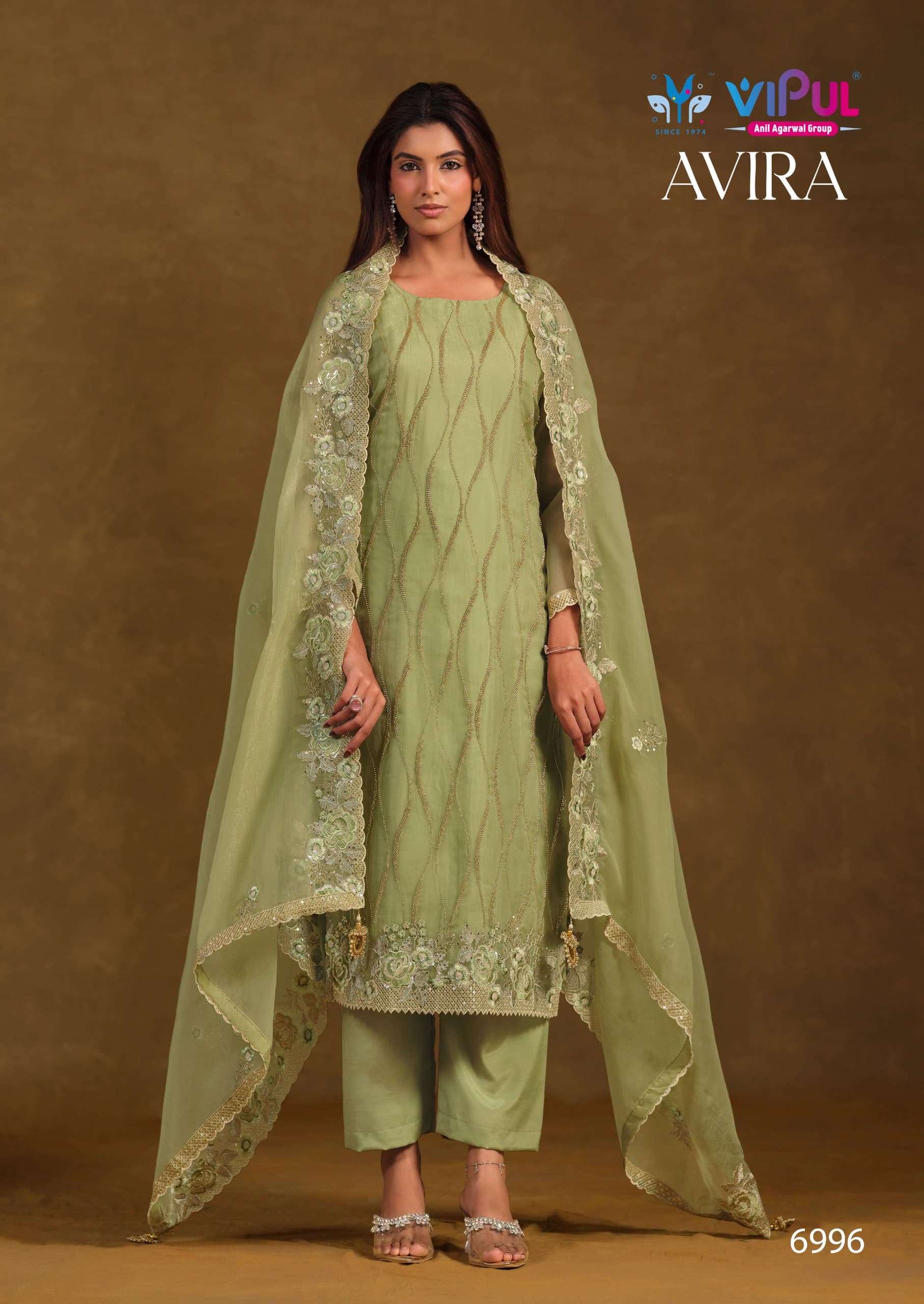 Vipul Fashion Avira Gold Crinkle Chiffon Dress Material