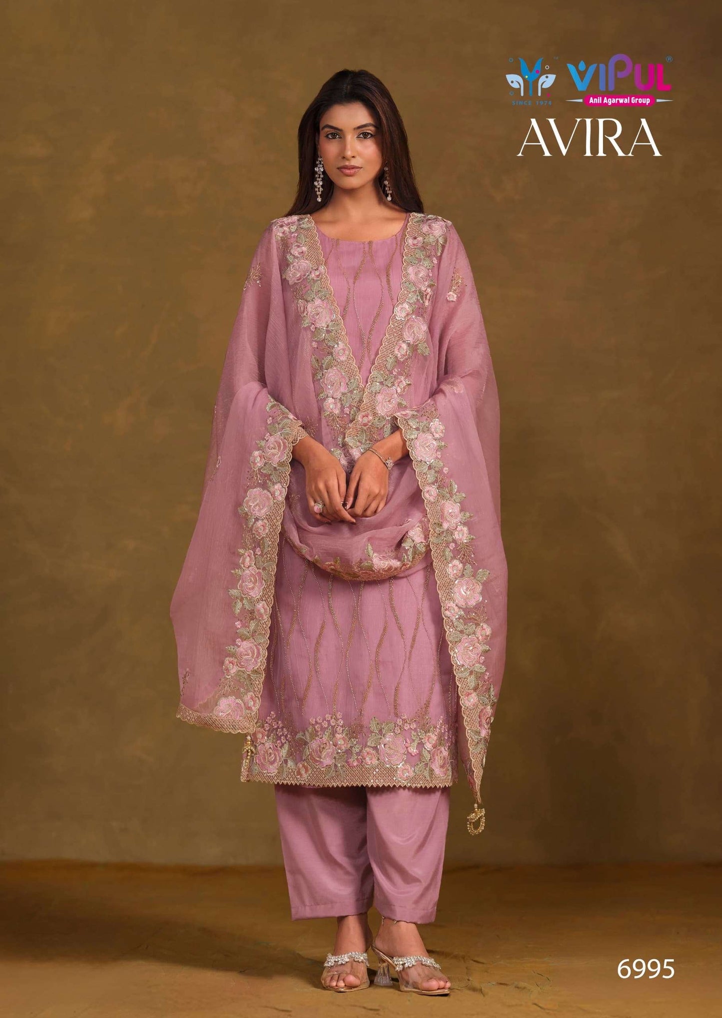 Vipul Fashion Avira Gold Crinkle Chiffon Dress Material