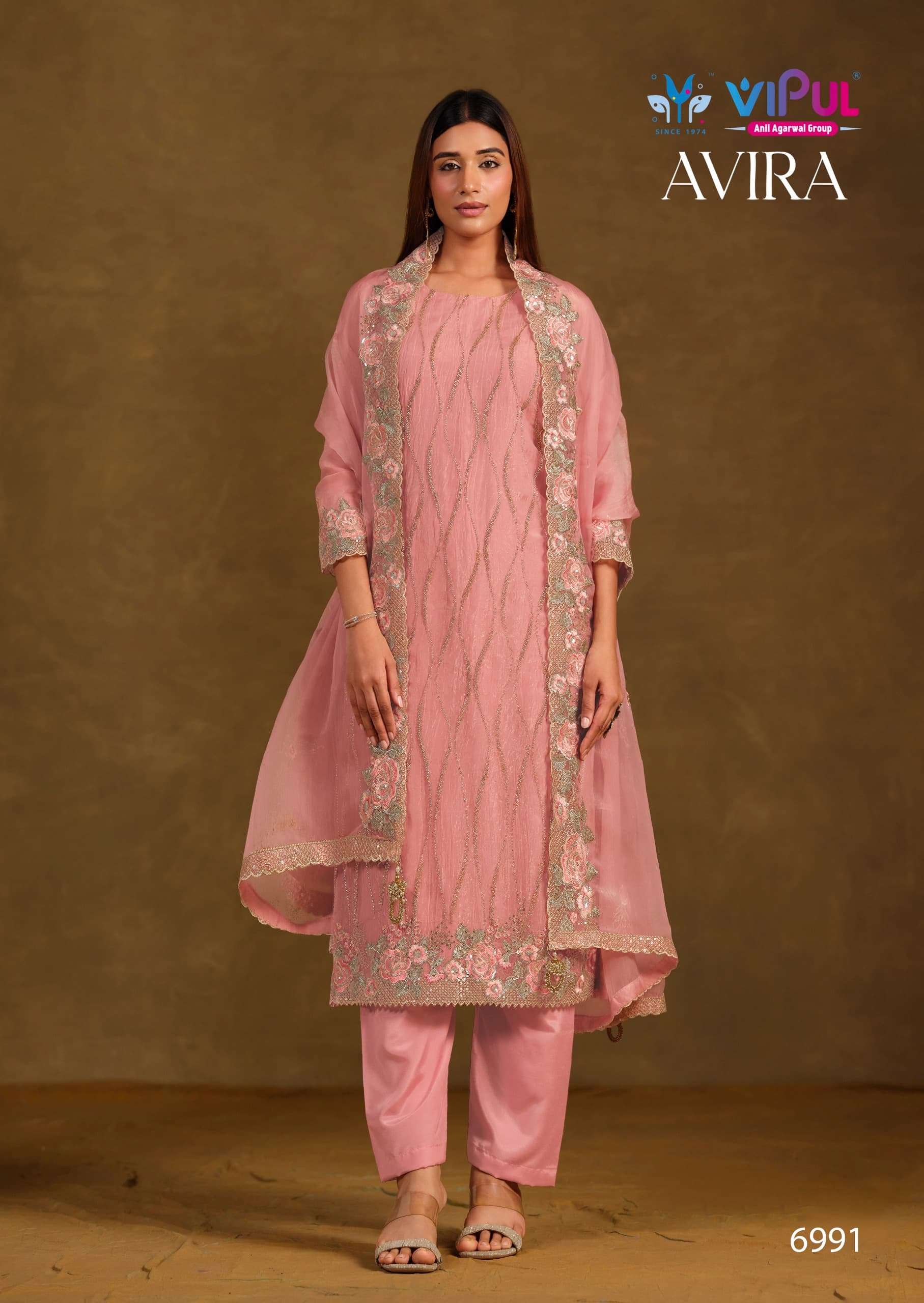 Vipul Fashion Avira Gold Crinkle Chiffon Dress Material