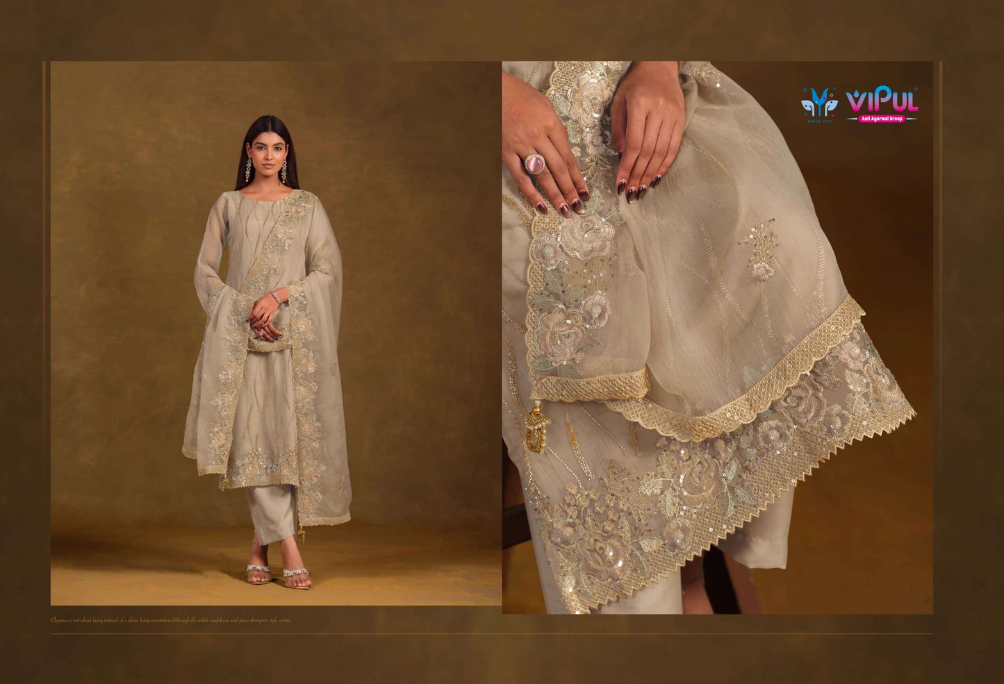 Vipul Fashion Avira Gold Crinkle Chiffon Dress Material