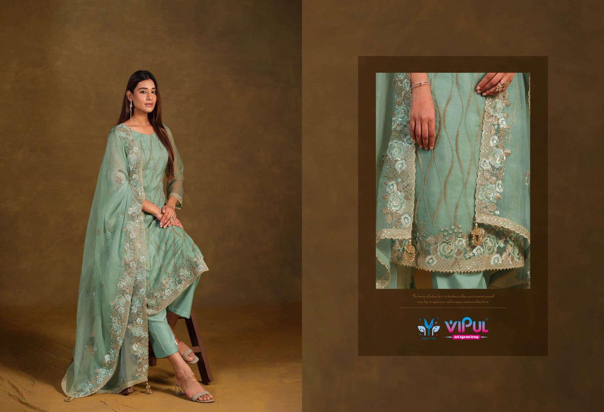Vipul Fashion Avira Gold Crinkle Chiffon Dress Material