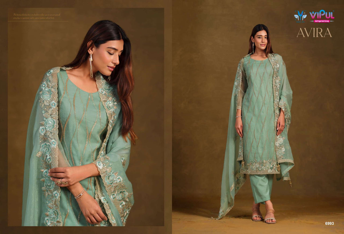 Vipul Fashion Avira Gold Crinkle Chiffon Dress Material