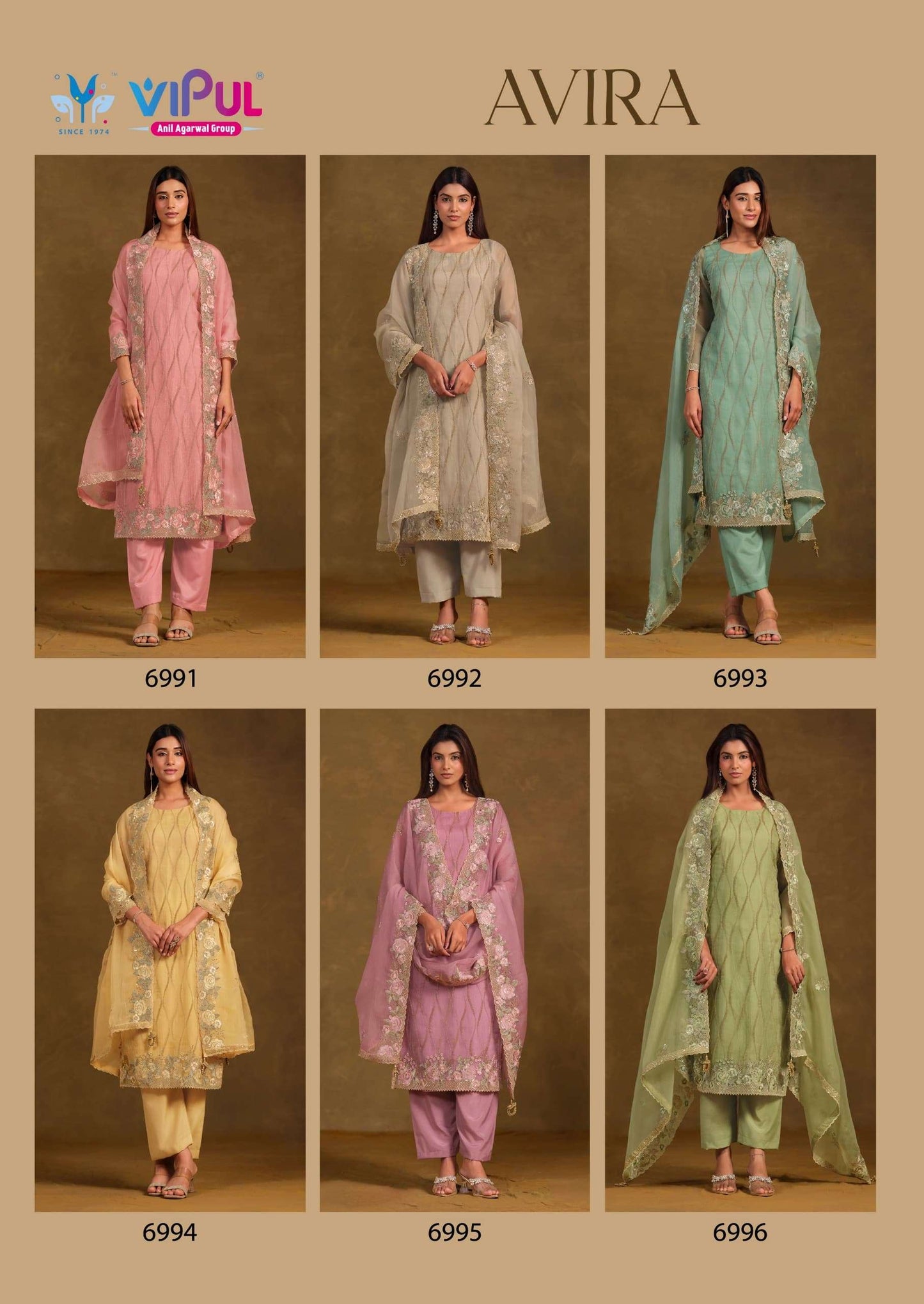 Vipul Fashion Avira Gold Crinkle Chiffon Dress Material