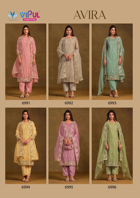 Vipul Fashion Avira Gold Crinkle Chiffon Dress Material