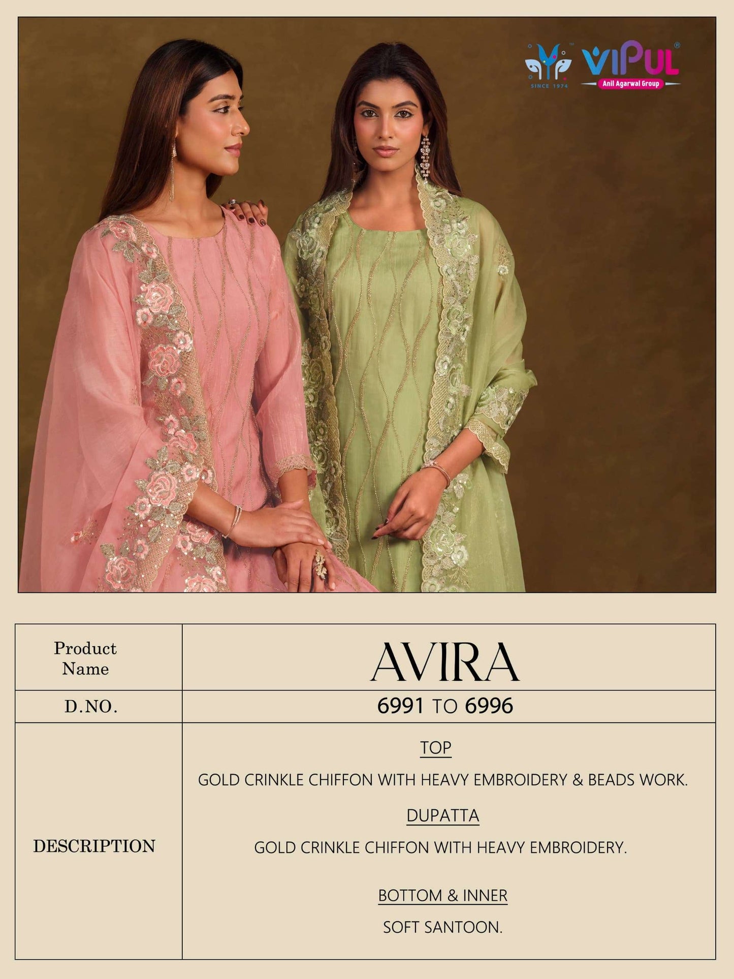 Vipul Fashion Avira Gold Crinkle Chiffon Dress Material