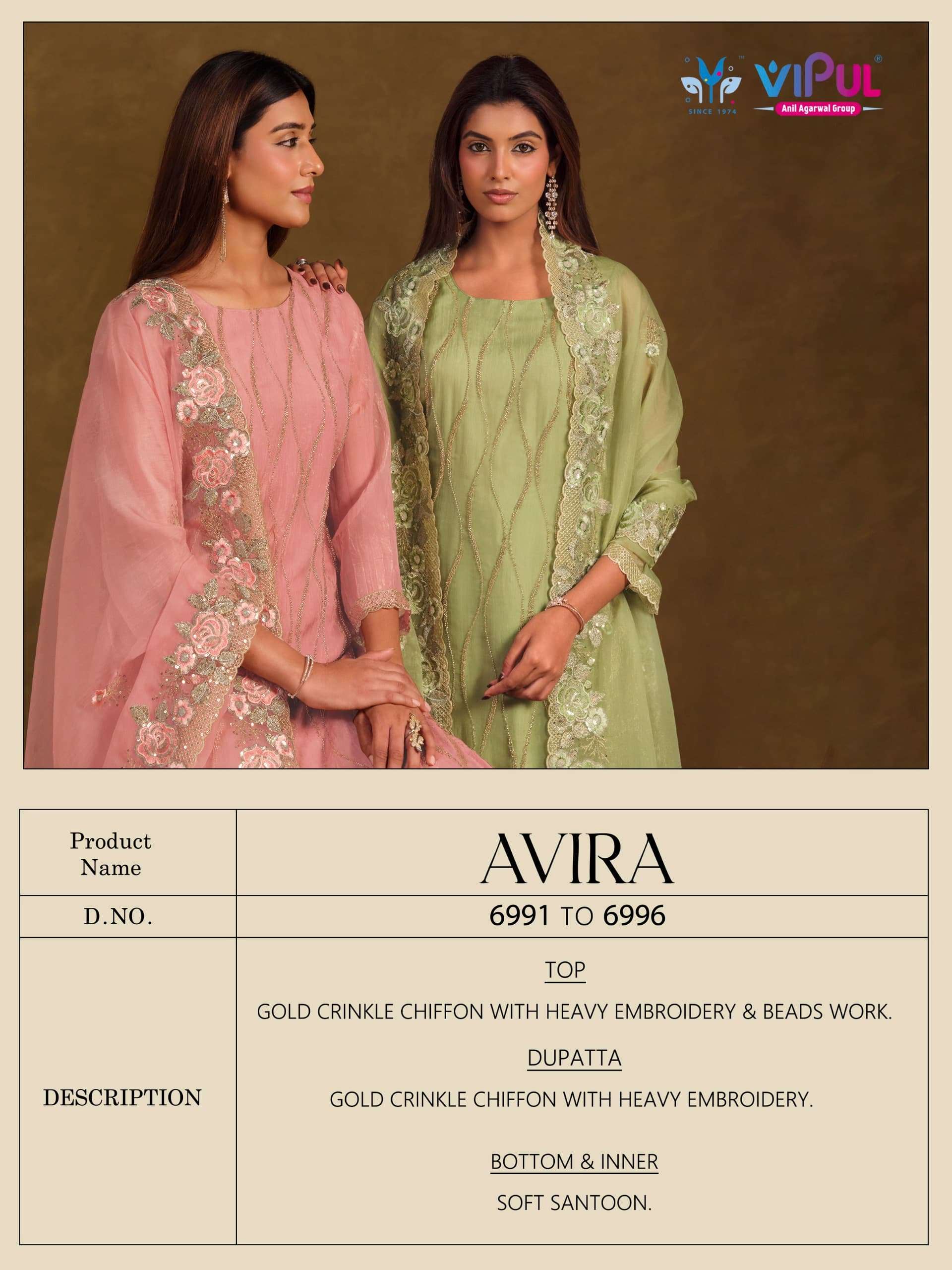 Vipul Fashion Avira Gold Crinkle Chiffon Dress Material